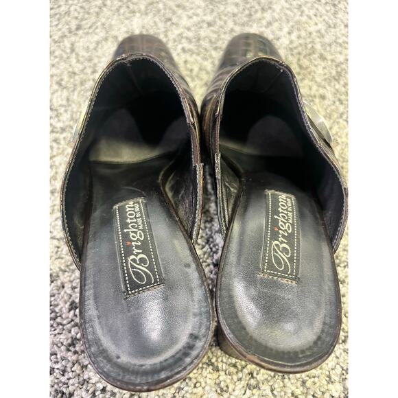 Brighton Tudor Heels Size 7.5 Brown Croc Embossed Slip-On Mules Made in Italy - Picture 9 of 10